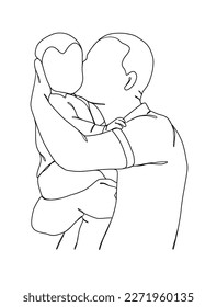 Continuous one line drawing of father with baby. Vector illustration.