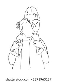 Continuous one line drawing of father with baby. Vector illustration.