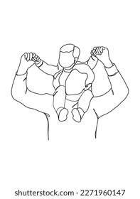 Continuous one line drawing of father with baby. Vector illustration.