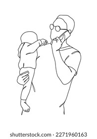 Kontinuierliche Zeichnung eines Geschlechts des Vaters mit dem Baby. Vektorgrafik.