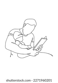 Kontinuierliche Zeichnung eines Geschlechts des Vaters mit dem Baby. Vektorgrafik.