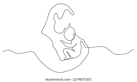 Kontinuierlich eine Linie ziehen Vater mit Baby in den Händen. Vektorgrafik