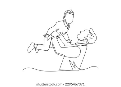Continuous one line drawing of father raised his son. Happy father's day concept. Single line draw design vector graphic illustration.