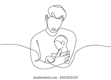 Continuous one line drawing of father and son. Happy father's day concept. vector graphic illustration.