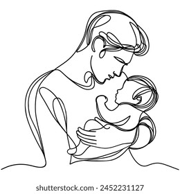 Continuous one line drawing of father and baby. Happy father's day concept. vector graphic illustration.