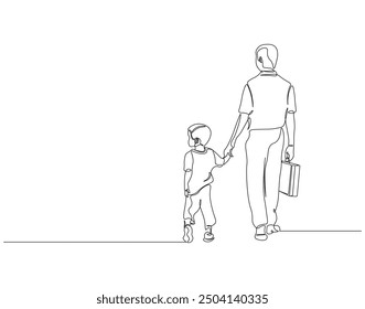 Continuous one line drawing of father and son together. Single line drawing illustration of dad and kid. Father day, Family parenting concept line art. Editable outline