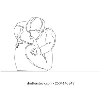 Continuous one line drawing of father and son together. Single line drawing illustration of dad and kid. Father day, Family parenting concept line art. Editable outline