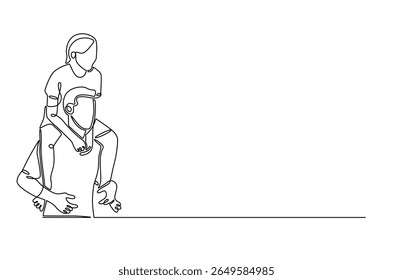 Continuous one line drawing of Father giving son ride on back. Single line drawing illustration of Father with daughter. Happy loving family concept vector art. Doodle line illustration.