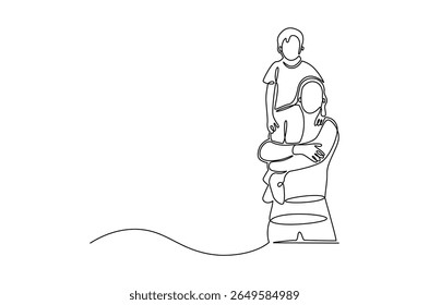 Continuous one line drawing of Father giving son ride on back. Single line drawing illustration of Father with daughter. Happy loving family concept vector art. Doodle line illustration.