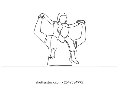 Continuous one line drawing of Father giving son ride on back. Single line drawing illustration of Father with daughter. Happy loving family concept vector art. Doodle line illustration.