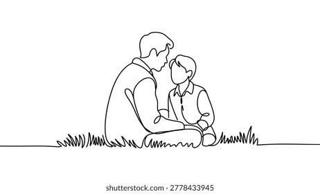 Continuous One Line Drawing of Father and Child Sitting Together Minimal Family Bond Illustration on White Background Artwork