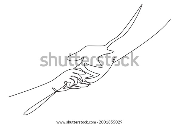 Continuous one line drawing father giving\
hand to child. Childhood with family. Daughter have bonding with\
her father. Hero father and family pride. Single line draw design\
vector graphic\
illustration