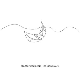 Continuous one line drawing of feather. One line drawing illustration of bird feather, wing, plume. World animal day concept line art. Editable outline