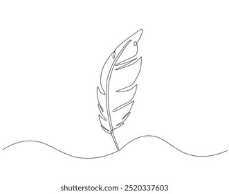 Continuous one line drawing of feather. One line drawing illustration of bird feather, wing, plume. World animal day concept line art. Editable outline