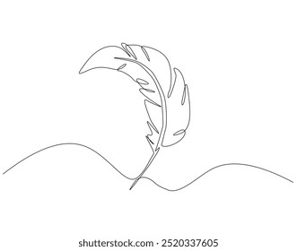 Continuous one line drawing of feather. One line drawing illustration of bird feather, wing, plume. World animal day concept line art. Editable outline