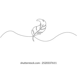 Continuous one line drawing of feather. One line drawing illustration of bird feather, wing, plume. World animal day concept line art. Editable outline