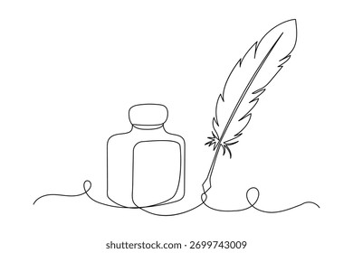 Continuous one line drawing of feather icon isolated vector illustration
