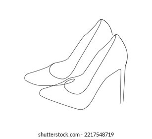 Continuous one line drawing of female highheels shoes. Elegant women stiletto heels line art drawing vector design.