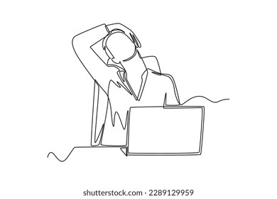 Continuous one line drawing female employee stretching at office. Business activities concept. Single line draw design vector graphic illustration.