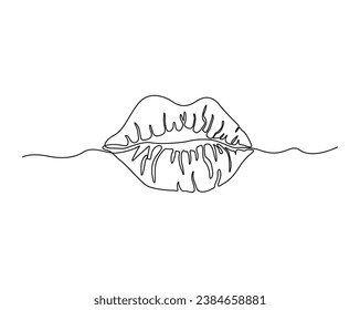 Continuous one line drawing of female lips. Girl lips outline vector illustration. Editable stroke.