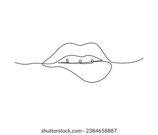 Continuous one line drawing of female lips. Girl lips outline vector illustration. Editable stroke.
