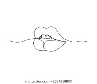 Continuous one line drawing of female lips. Girl lips outline vector illustration. Editable stroke.