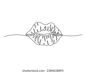 Continuous one line drawing of female lips. Girl lips outline vector illustration. Editable stroke.