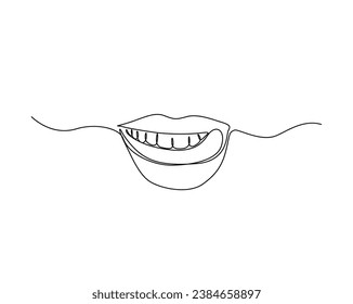 Continuous one line drawing of female lips. Girl lips outline vector illustration. Editable stroke.