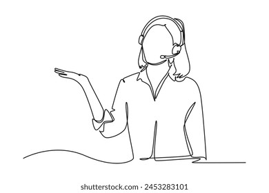 Continuous one line drawing female female customer service friendly serving clients. Marketing Concept. Single line draw design vector graphic illustration.