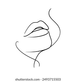 Continuous one line drawing female lips, vector illustration