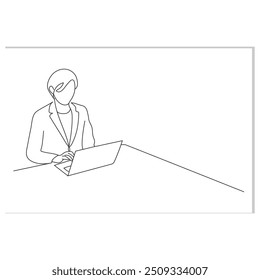 Continuous one line drawing female employee at office. Business activities concept. Single line draw design vector.
