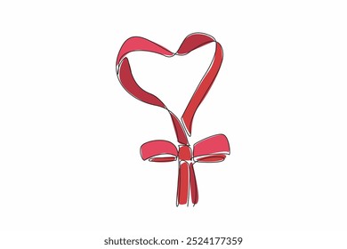 Continuo una línea dibujando símbolo femenino hecho de cinta. Simboliza el amor, la Asistencia y la conciencia de la salud del corazón es un mensaje clave. Día Nacional del Vestido Rojo. Ilustración vectorial de diseño de dibujo de línea única