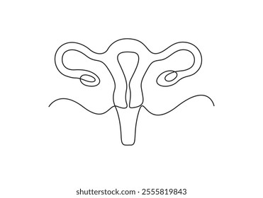 Continuous one line drawing of female reproductive uterus and women's day vector illustration