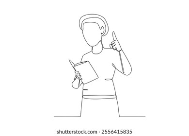 Continuous one line drawing of Female teacher who is teaching in class holding a book, Teacher_s day
