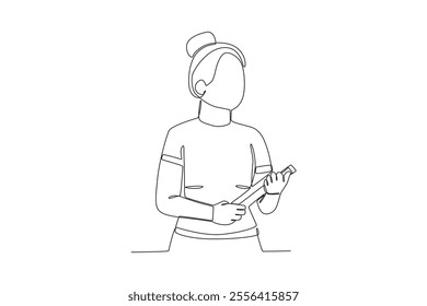 Continuous one line drawing of Female teacher who is teaching in class holding a book, Teacher_s day
