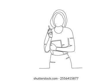 Continuous one line drawing of Female teacher who is teaching in class holding a book, Teacher_s day
