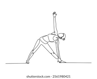 Continuous one line drawing of female character in yoga pose. woman doing yoga exercise in single line draw vector illustration. Editable line vector. 