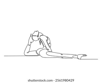 Continuous one line drawing of female character in yoga pose. woman doing yoga exercise in single line draw vector illustration. Editable line vector. 