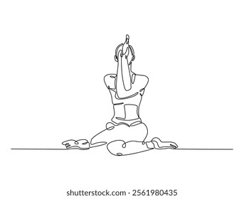 Continuous one line drawing of female character in yoga pose. woman doing yoga exercise in single line draw vector illustration. Editable line vector. 