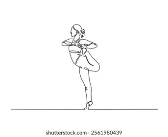 Continuous one line drawing of female character in yoga pose. woman doing yoga exercise in single line draw vector illustration. Editable line vector. 