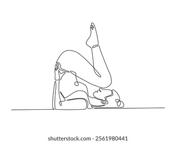 Continuous one line drawing of female character in yoga pose. woman doing yoga exercise in single line draw vector illustration. Editable line vector. 