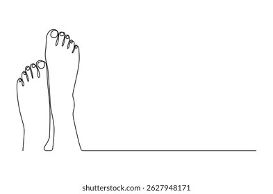 Dibujo continuo de una línea de pies femeninos con pedicura. Ilustración de dibujo de una sola línea de piernas de mujer de cuidado de la piel para la belleza. Arte vectorial de concepto de salud y bienestar. Ilustración de línea Doodle.