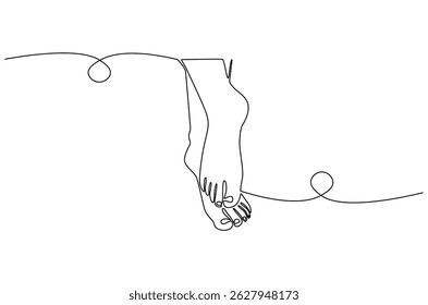 Continuous one line drawing of Female feet with pedicure. Single line drawing illustration of Woman legs of skincare for beauty. Health and wellness concept vector art. Doodle line illustration.