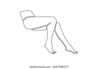 Continuous one line drawing of Female feet with pedicure. Single line drawing illustration of Woman legs of skincare for beauty. Health and wellness concept vector art. Doodle line illustration.