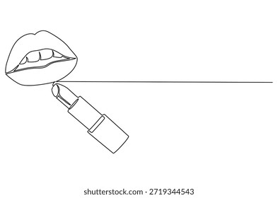 Dibujo continuo de una línea de impresiones de lápiz labial femenino. Ilustración de dibujo de una sola línea de labios con Producto de lápiz labial. Diseño de Vector de moda para el Arte vectorial de concepto de Producto. Ilustración de línea Doodle.