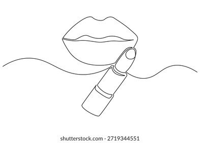 Continuous one line drawing of Female lipstick prints. Single line drawing illustration of Lips with Lipstick Product. Trendy vector design for Product concept vector art. Doodle line illustration.