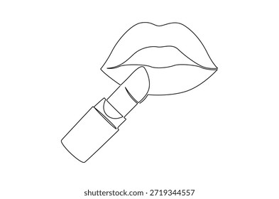 Dibujo continuo de una línea de impresiones de lápiz labial femenino. Ilustración de dibujo de una sola línea de labios con Producto de lápiz labial. Diseño de Vector de moda para el Arte vectorial de concepto de Producto. Ilustración de línea Doodle.