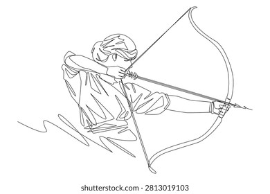 Continuous one line drawing of female archer. Editable line vector illustration.