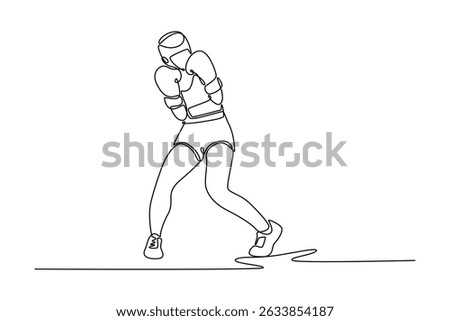 Continuous one line drawing female boxer practicing dodging punch during training session at gym. Boxing workout session for national match event. Single line draw design vector graphic illustration