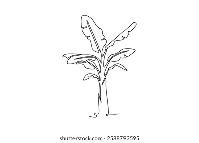 Continuous one line drawing of fertile and fresh banana tree logo. Decorative banana plant for plantation company. Agriculture cultivation concept. Single line draw design vector graphic illustration